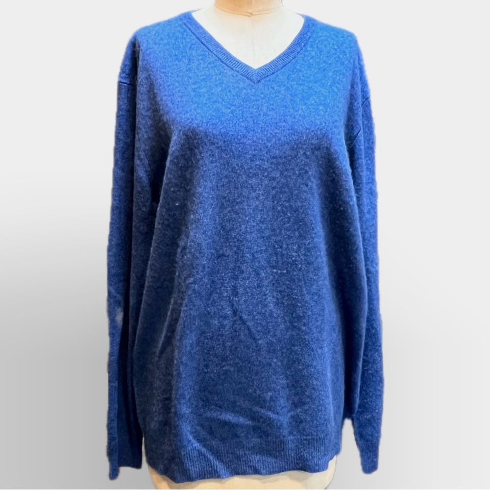 Club Room 100% cashmere knit sweater‎ soft heathered blue v neck preppy luxury